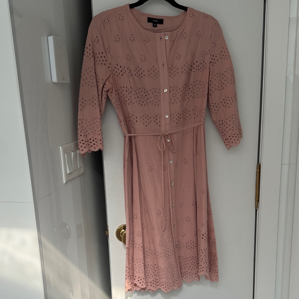 Elegant Blush Eyelet Long Sleeve Dress